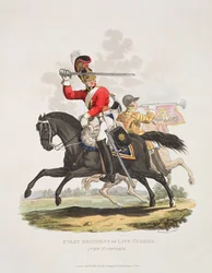 First Regiment of Life Guards, New Uniform, graveret af Joseph Constantine Stadler, 1815 (akvatint)