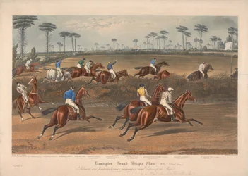 En af et sæt på fire: Leamington Grand Steeple Chase ... 1837. Plade 2. Mr. Christian på Scripton ...
