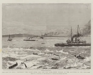 Tabet af HMS Victoria, scenen efter skibet var sunket, både, der henter flagskibets overlevende