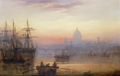 Londons havn ved solnedgang