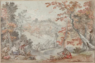 Italiensk efterårslandskab med Monte Porzio og et tilbud om at panorere, 1763