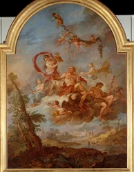 Jupiter serveret af Hebe Hebe, datter af Jupiter tjener sin far under en fest. Maleri af Charles Joseph Natoire (Charles-Joseph Natoire