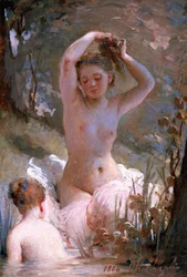 To badende piger, 1864