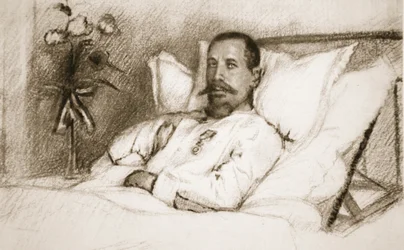 En leder, hvis sårelse Sir Ian Hamilton har kaldt en katastrofe: general Gouraud på hospital i Paris, fra »The Illustrated War News«, 1915