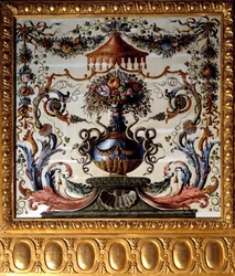 Dekorativt panel af spisestuen i Chateau de Vaux Le Vicomte (Vaux-le-Vicomte). Maleri af Charles Lebrun (Le Brun) (1619-1690) 1656 Chateau de Vaux-le-Vicomte i Seine et Marne.