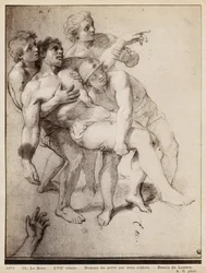 Halvnøgen mand støttet af tre mænd, studie til "Alexander den Store og Porus" eller "The Defeat of Porus", ca. 1665-73 (pierre noire og hvidt kridt på beige papir)