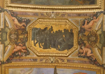 Hjælper folket under hungersnøden i 1662, loftmaleri fra Galerie des Glaces