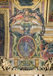 Grundlæggelsen af Hotel Royal des Invalides i 1674, loftmaleri fra Galerie des Glaces