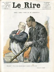 Illustration af Charles Leandre (1862-1934) til forsiden af ​​Le Rire, 23/12/22 - Noel Noel - Republikkens præsident - Poincare Raymond, Mussolini Benito, Tamer