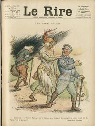 Illustration af Charles Léandre (1862-1934) til forsiden af Le Rire, 24/06/22 - De to vejvisere - England, Storbritannien, Europa, republikkens præsident, fred, hat - Raymond Poincaré, David Lloyd George (1863-1945)