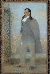 Portrait en pied af Georges Courteline (1858-1929) fransk romanforfatter og dramatiker i 1898 Maleri af Charles Leandre (1862-1934). 1898. Kunstmuseets Rundvisninger