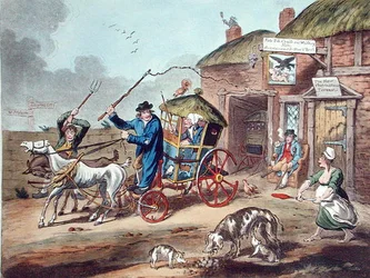 Udstationering i Irland, udgivet af Hannah Humphrey i 1805 (håndfarvet radering)