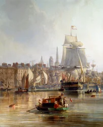 Skib i havnen i Rouen i 1855 Detalje. Maleri af Charle Louis Mozin (1806-1862) 1855 Rouen, Musee des Beaux Arts
