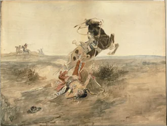 Fallen Indian Warrior, ca. 1886 (akvarel og grafit på cremefarvet vævet papir)