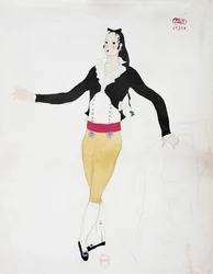 Kostume til figuren Figaro fra Barberen i Sevilla af Gioacchino Rossini, skitse af Charles Martin (1884-1934)