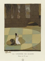 La Legende de Joseph, Scene fra anden akt, pub. 1914 (stenciltryk)