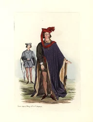 Typisk mandlig kostume under kong Henrik IV og Henrik V, illustration fra 