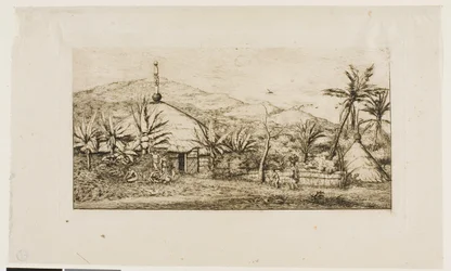 Ny Kaledonien: Stor indfødt hytte på vejen fra Balade til Puépo, 1845