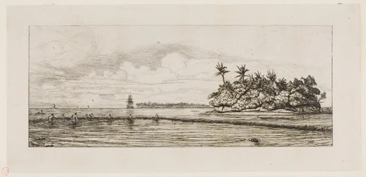 Oceanien: Fiskeri, nær øer med palmer i Uea eller Wallis Group, 1845