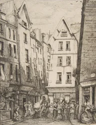 Rue Pirouette i Les Halles Rue Pirouette i Les Halles, Paris, efter Laurence, 1860.