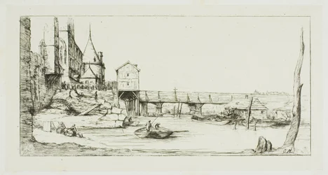 Gangbroen, der midlertidigt erstattede Pont-au-Change, Paris, efter branden i 1621