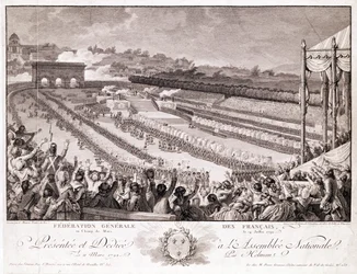 Festival of the Federation, 14. juli 1790, ved Champ de Mars, slutningen af det 18. århundrede, indgraveret af Isidore Stanislas Helman (1743-1809)