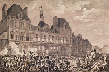 Robespierre, Saint-Just, Couthon og Hanriot søger tilflugt på Hotel-de-Ville i Paris, 9 Thermidor år II (27. juli 1794) 1800