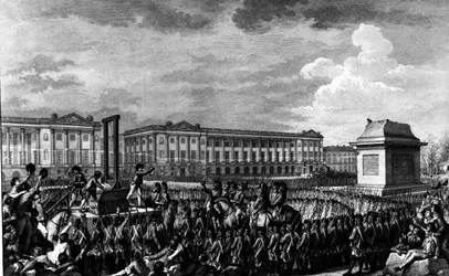 Dagen den 21. januar 1793: Ludvig XVIs (1754-93) død på Place de la Revolution, indgraveret af Isidore Stanislas Helman (1743-1809) 1793