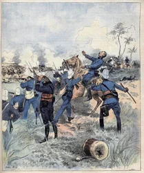 Kommandør Faurax døde i slaget ved Dogba den 19. september 1892 i Dahomey (nu Benin) efter aquerellen de Morel i 1892.