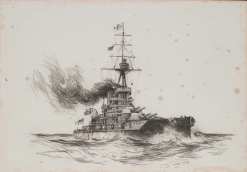 Det britiske skib Iron Duke. Tegning (25,5x36,8 cm) af Charles M. Padday () , begyndelsen af det 20. århundrede.