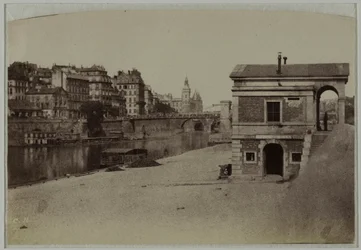 Toldpavillon, havnen ved Hôtel-de-Ville og Île de la Cité med Conciergeriet, 4. arrondissement, Paris.
