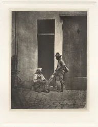Planche IV - Pifferaro Debout et Paysanne Italienne Assise, dans la Cour du 21 Quai Bourbon (Planche IV - Pifferaro Standing and Italian Peasant Seated, in the Court of 21 Quai Bourbon),1854, trykt 1982 (foto)