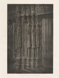 Planche XIII - Cathédrale de Chartres, Statues Colonnes de la Porte Centrale du Portail Royal (Planche XIII - Chartres Cathedral, Statue Columns in the Central Door of the Royal Entrance),1855, trykt 1982 (foto)