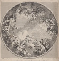 Saint Louis præsenterer sit sværd til Kristus, efter et loftdesign, 1755-90.