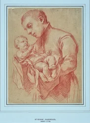 Ung religiøs holder et barn (tegning)