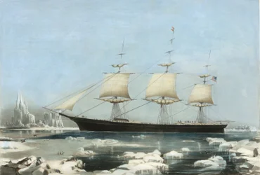 Clipper Ship Red Jacket - I isen ud for Kap Horn, på hendes passage fra Australien til Li..., 1855