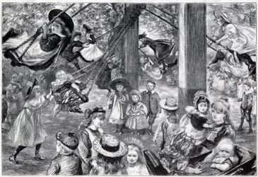 En udendørs børnegymnastiksal i Battersea Park, London - 1898 - tegnet fra livet af Paul Renouard