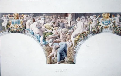 Ms 1014 Frise fra balsalen i Fontainebleau, tallerken fra et album (akvarel og blyant på papir)