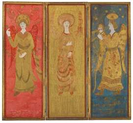 Tre-panelskærm (omvendt), c.1916-17 (olie- og guldblad på gessoed træ)