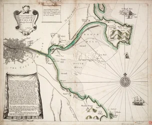 Et korrekt kort over byen og havnen i Dublin, Irland