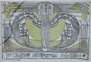 Conversazione Program for Glasgow Architectural Association, 1894 (linosnit trykt i sort og grønt på lyseblåt papir)