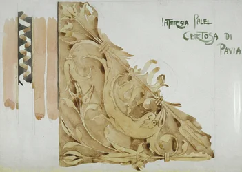 Intarsia Panel, Certosa di Pavia, 1891 (blyant og akvarel på papir)
