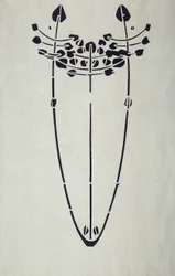 Moderne reproduktion fra original Mackintosh stencil til vægdekoration, træmotiv, 1902 (plakatfarve på patronpapir)