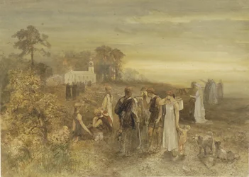 Munke går til en kirke, overvåget af en gruppe tyskere