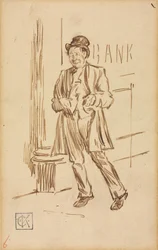 Studie af en beruset mand, der passerer en bank.