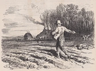 Spredende frø, fra Le Magasin Pittoresque, maj 1857.