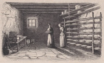 En ostefabrik, fra Magasin Pittoresque, ca. 1852.