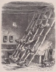 Besøg på en gård - The Roost, fra Le Magasin Pittoresque, ca. 1852.