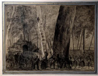 Fransk revolution: "" Liget af Jean-Paul Marat (1743-1793) begraver i Cordeliers have"" Tegning af Charles Thevenin (1764-1838) 1793 Versailles, Musee Lambinet