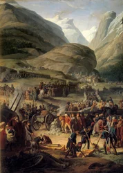 Den franske hær ved Bourg Saint Pierre for at krydse Grand Saint-Bernard (Great Saint Bernard) den 20/05/1800 - Maleri af Charles Thevenin (1764-1838)